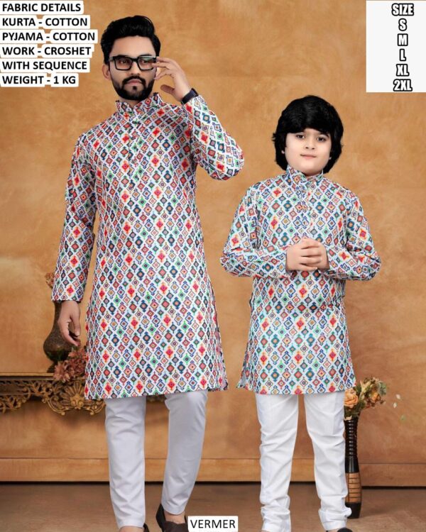 Cotton Kurta Pyjama Set With Crochet And Sequence Work