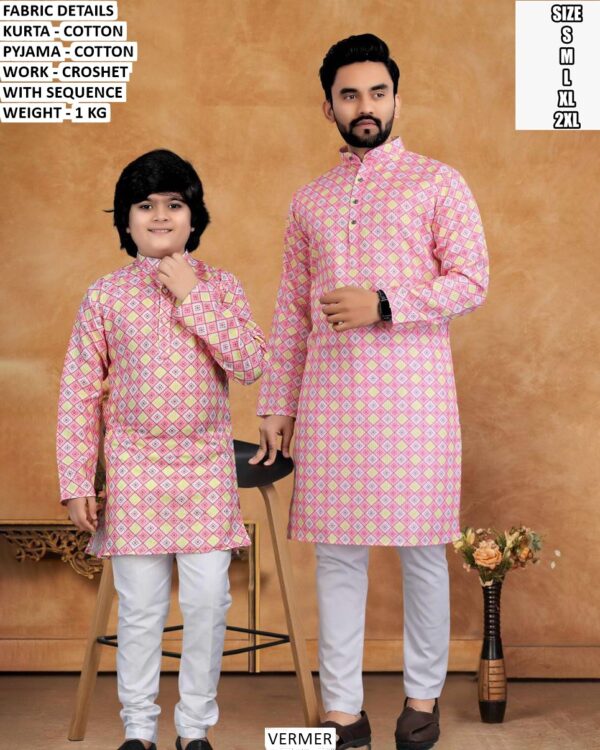 Cotton Kurta Pyjama Set With Crochet And Sequence Work