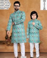 Cotton Kurta Pyjama Set With Crochet And Sequence Work