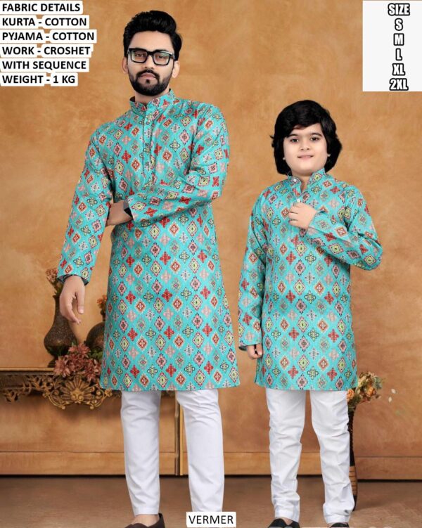 Cotton Kurta Pyjama Set With Crochet And Sequence Work