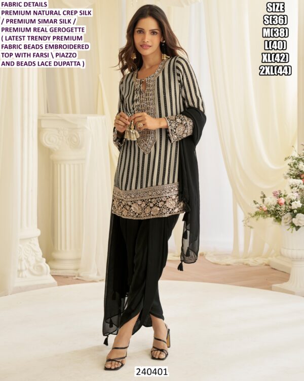 Elegant Farsi Palazzo Set With Beads Lace Dupatta
