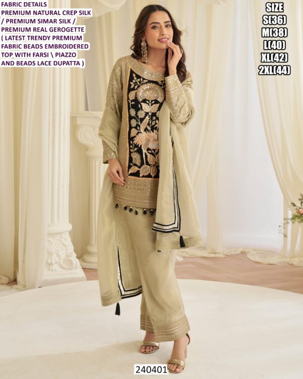 Elegant Farsi Palazzo Set With Beads Lace Dupatta