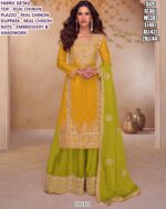Premium Real Chinon Suit Set With Embroidery And Handwork