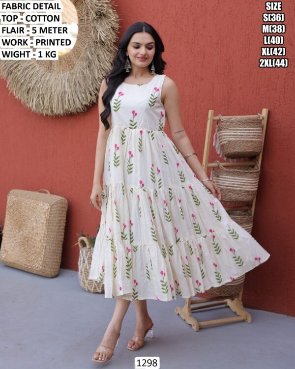 Cotton Printed Flared Midi Dress For Women Casual Wear