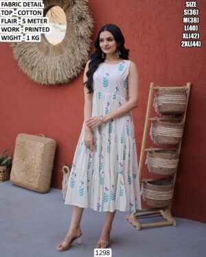 Cotton Printed Flared Midi Dress For Women Casual Wear