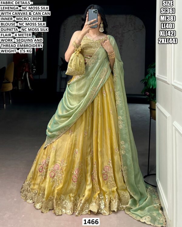 Premium Nc Moss Silk Lehenga Set With Sequins And Thread Embroidery Work