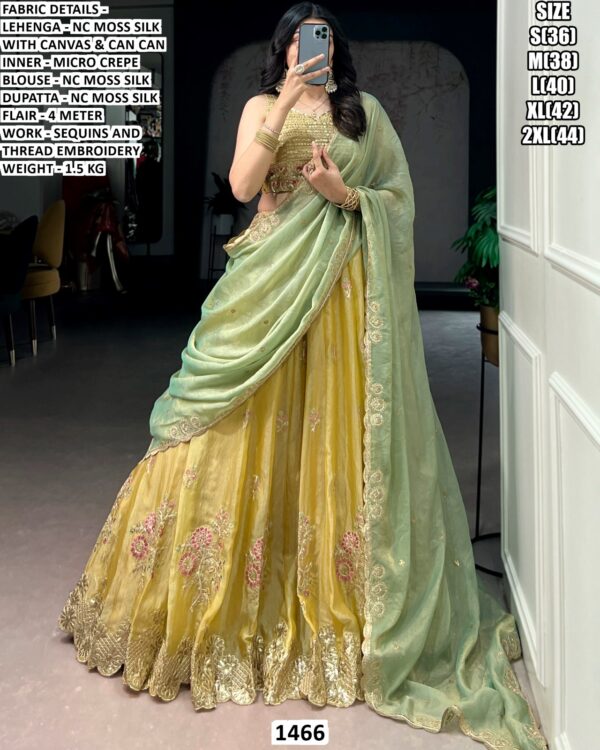 Premium Nc Moss Silk Lehenga Set With Sequins And Thread Embroidery Work