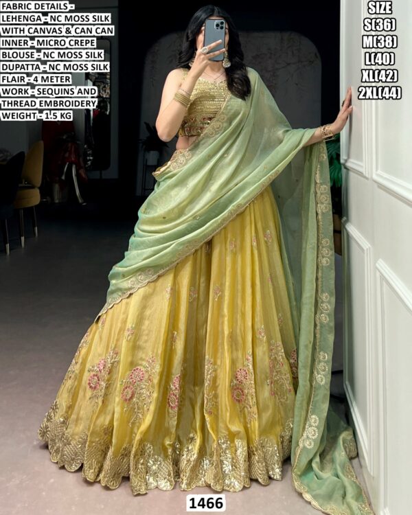 Premium Nc Moss Silk Lehenga Set With Sequins And Thread Embroidery Work