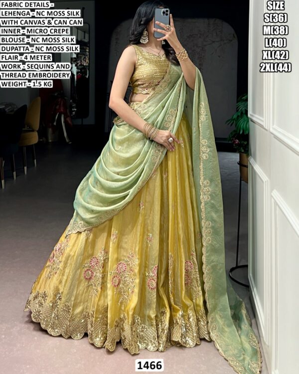 Premium Nc Moss Silk Lehenga Set With Sequins And Thread Embroidery Work