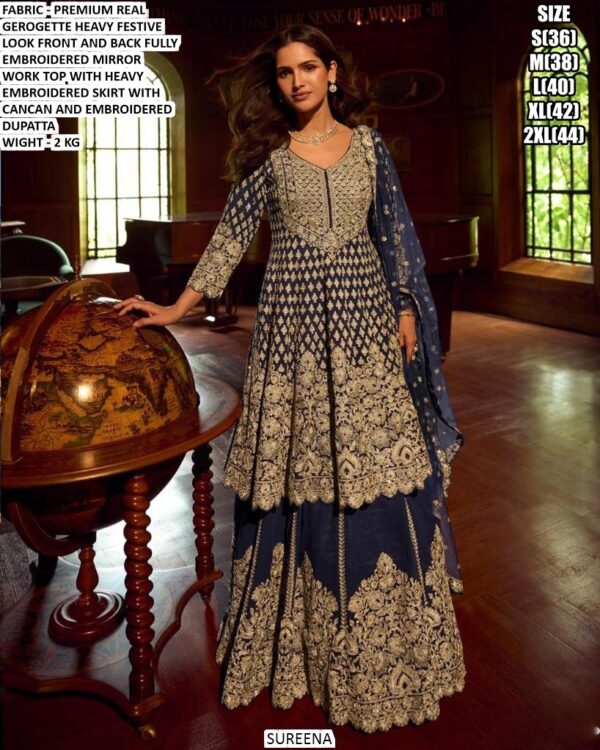 Real Georgette Lehenga Set With Mirror Work And Heavy Embroidery