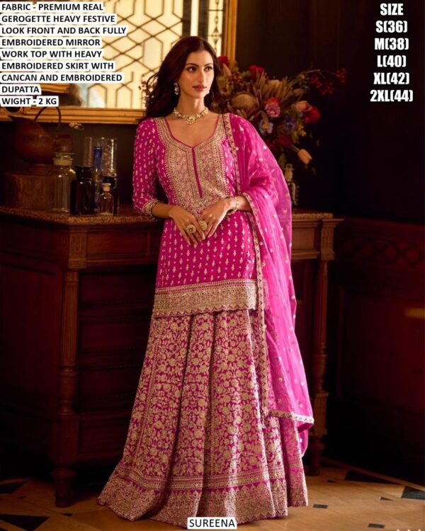Real Georgette Lehenga Set With Mirror Work And Heavy Embroidery