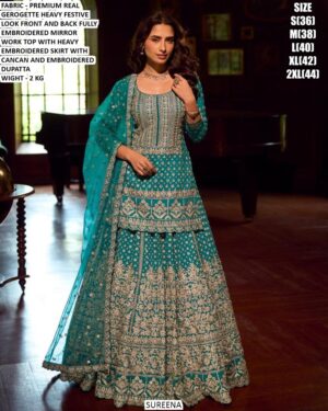 Real Georgette Lehenga Set With Mirror Work And Heavy Embroidery