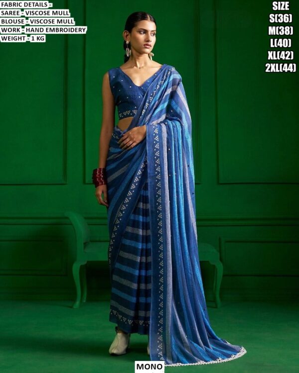Premium Viscose Mull Saree With Hand Embroidery Work