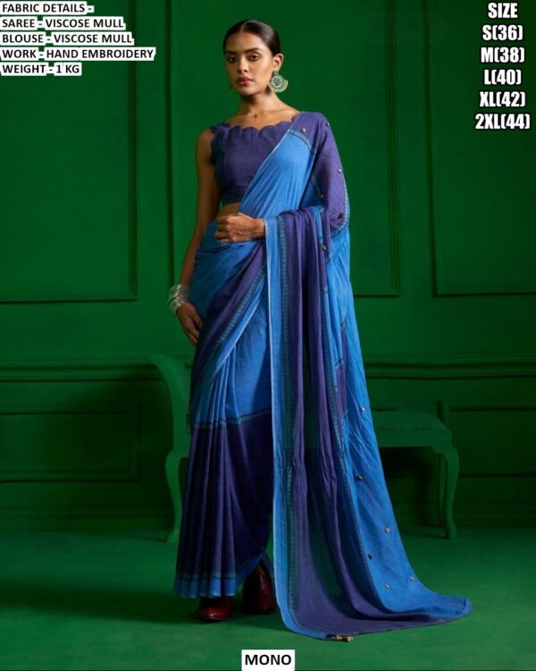 Premium Viscose Mull Saree With Hand Embroidery Work