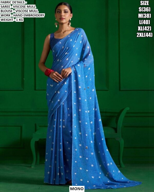 Premium Viscose Mull Saree With Hand Embroidery Work
