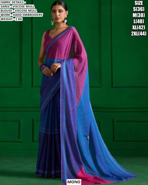 Premium Viscose Mull Saree With Hand Embroidery Work