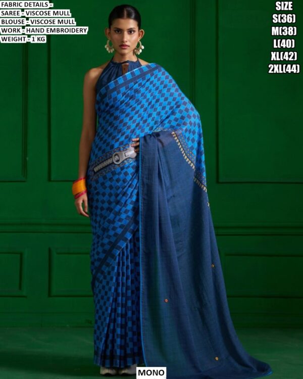 Premium Viscose Mull Saree With Hand Embroidery Work