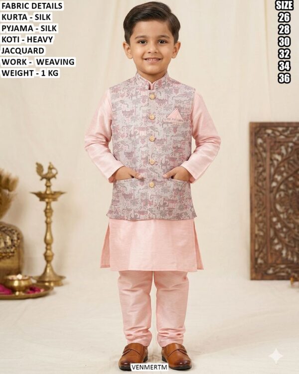 Exclusive Kids Kurta Pyjama Koti Set For Special Occasions