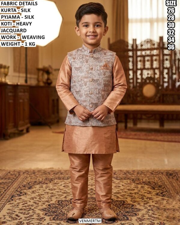 Exclusive Kids Kurta Pyjama Koti Set For Special Occasions