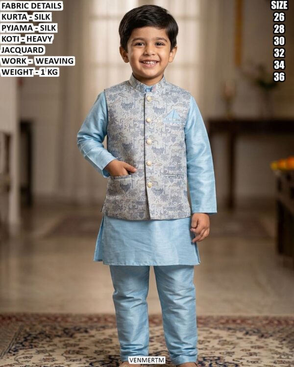 Exclusive Kids Kurta Pyjama Koti Set For Special Occasions