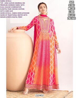Stylish Festive Wear Chinon Anarkali With Rich Hand Detailing