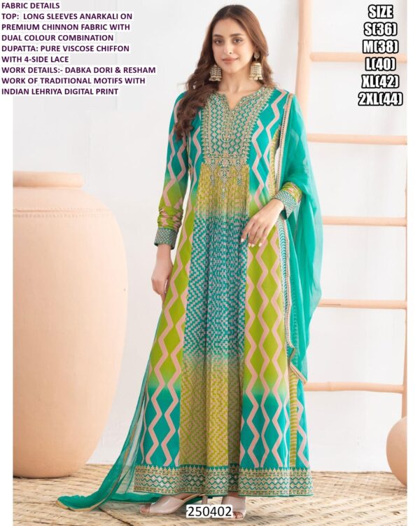 Stylish Festive Wear Chinon Anarkali With Rich Hand Detailing
