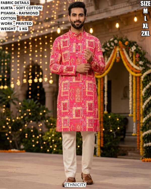 Premium Printed Cotton Kurta Pajama Set For Men Festive Wear Collection