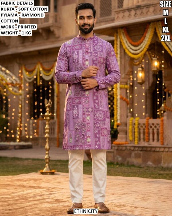 Premium Printed Cotton Kurta Pajama Set For Men Festive Wear Collection