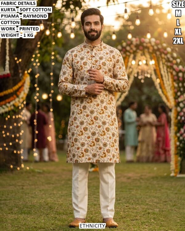 Premium Printed Cotton Kurta Pajama Set For Men Festive Wear Collection