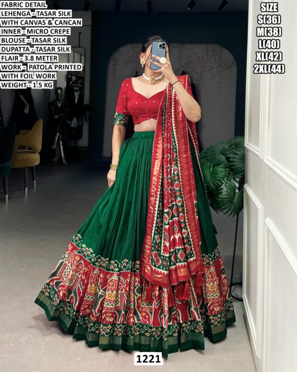 Premium Patola Printed Tasar Silk Lehenga Choli With Dupatta Festive Collection
