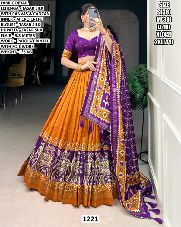 Premium Patola Printed Tasar Silk Lehenga Choli With Dupatta Festive Collection