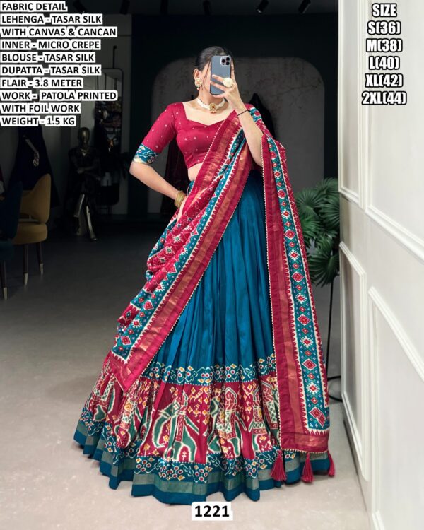 Premium Patola Printed Tasar Silk Lehenga Choli With Dupatta Festive Collection
