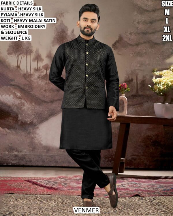 Men’s Festive Wear Embroidery Koti Kurta Pajama Set