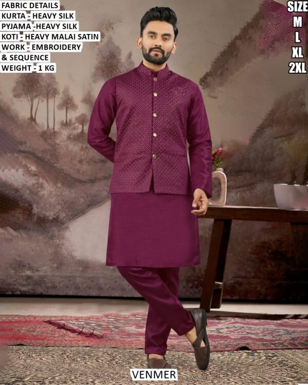 Men’s Festive Wear Embroidery Koti Kurta Pajama Set