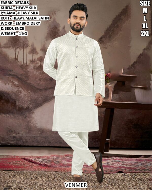 Men’s Festive Wear Embroidery Koti Kurta Pajama Set