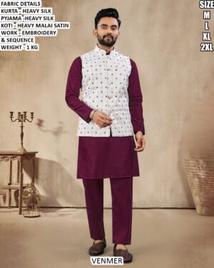 Men’s Festive Wear Embroidery Koti Kurta Pajama Set