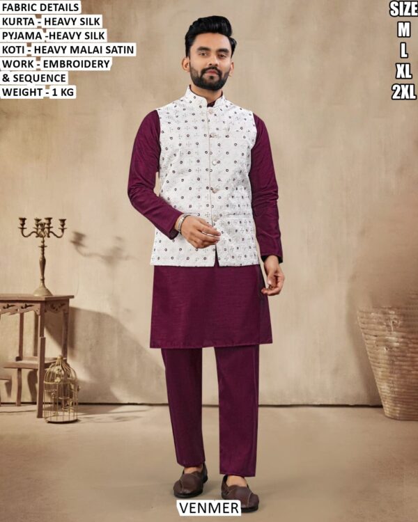 Men’s Festive Wear Embroidery Koti Kurta Pajama Set