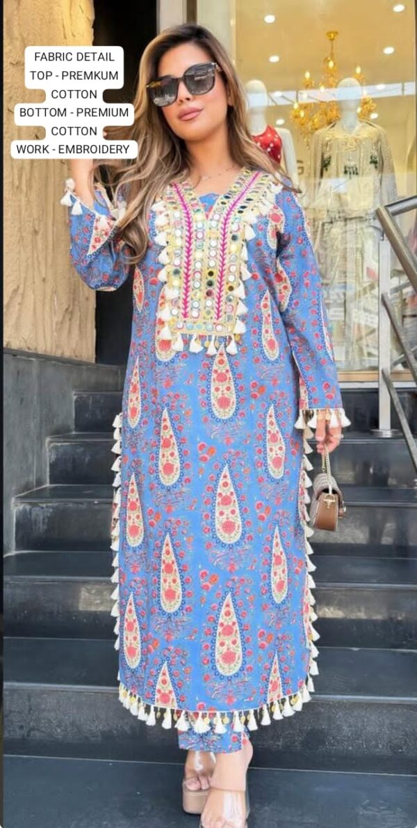 Stylish Cotton Suit Set With Elegant Embroidery Work