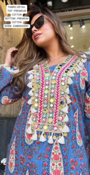 Stylish Cotton Suit Set With Elegant Embroidery Work