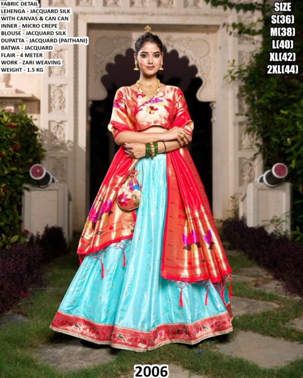 Jacquard Silk Lehenga With Paithani Dupatta And Batwa