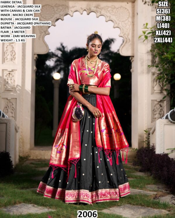 Jacquard Silk Lehenga With Paithani Dupatta And Batwa