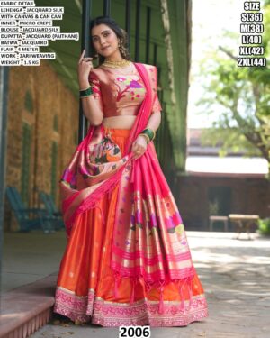 Jacquard Silk Lehenga With Paithani Dupatta And Batwa
