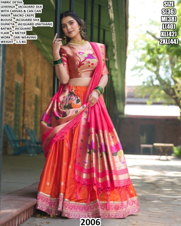 Jacquard Silk Lehenga With Paithani Dupatta And Batwa