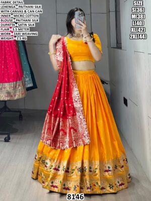 Paithani Silk Lehenga With Zari Weaving Work