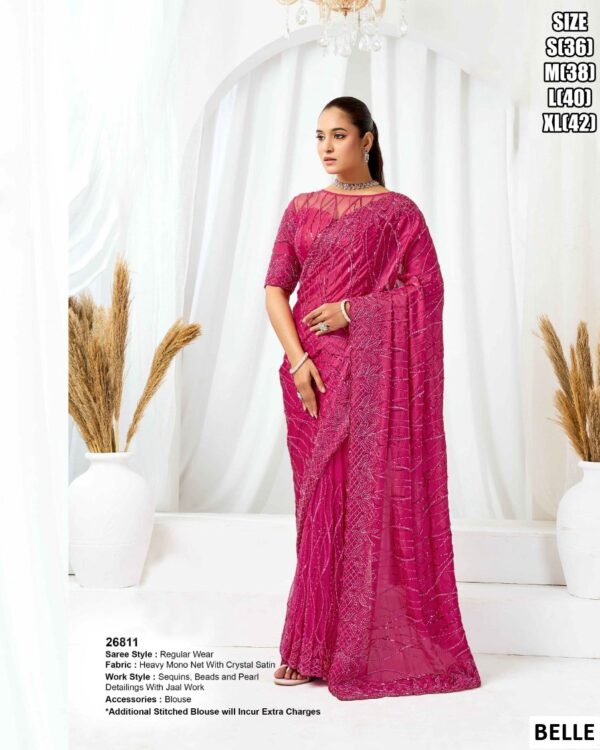 Elegant Mono Net Saree With Designer Embellishment
