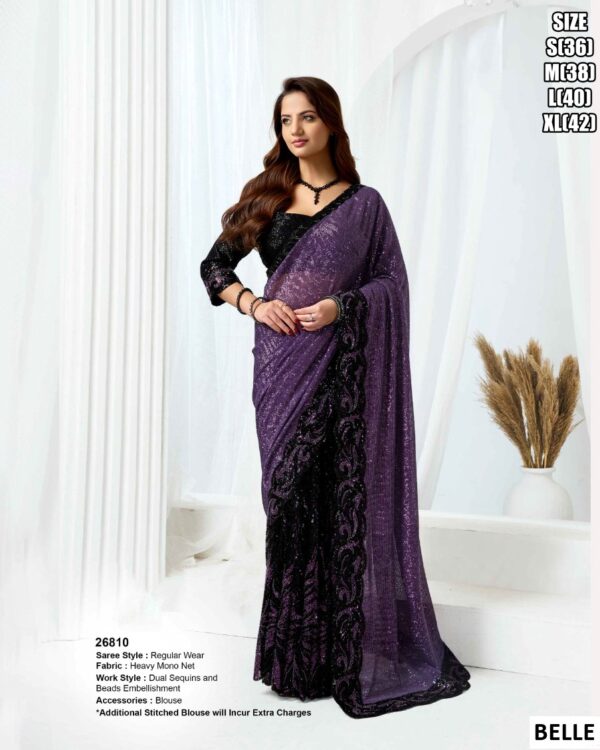Elegant Mono Net Saree With Designer Embellishment