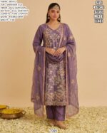 Women Shimmer Silk Embroidered Suit Set With Pure Chiffon Dupatta