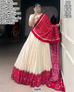 Premium Cotton Lehenga Set With Bandhej Print And Sequins Lace