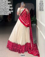 Premium Cotton Lehenga Set With Bandhej Print And Sequins Lace