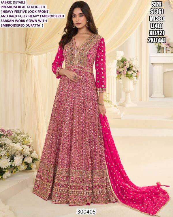 Elegant Women Party Wear Gown With Embroidered Dupatta